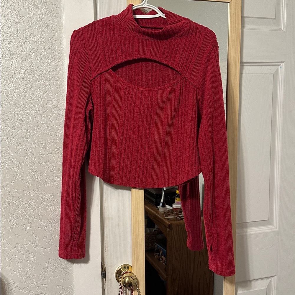Ribbed Cropped sweater in Deep Pink